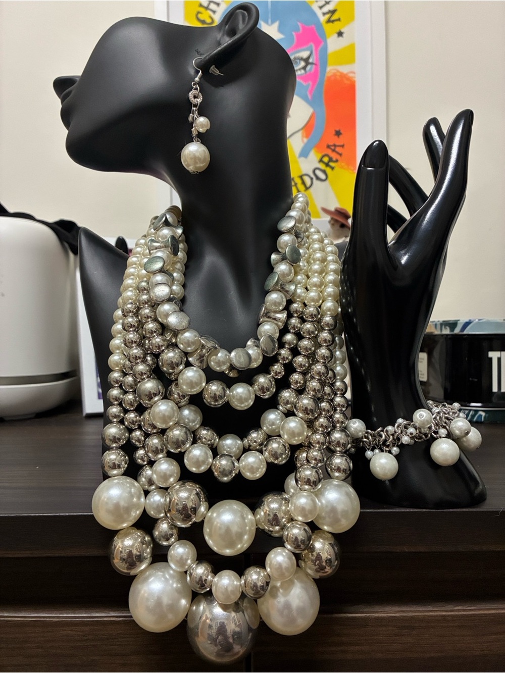 Vintage 80s Statement Pearl and Silver-Tone Multi-Strand Maximalist Bundle